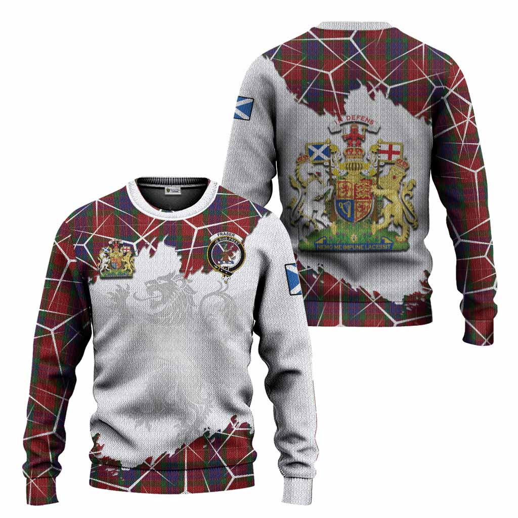 Fraser Tartan Knitted Sweater with Family Crest and Lion Rampant Grunge Style