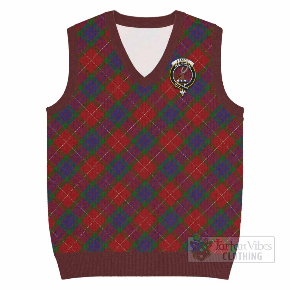Fraser Tartan Knitted V-Neck Vest with Family Crest Cross Style