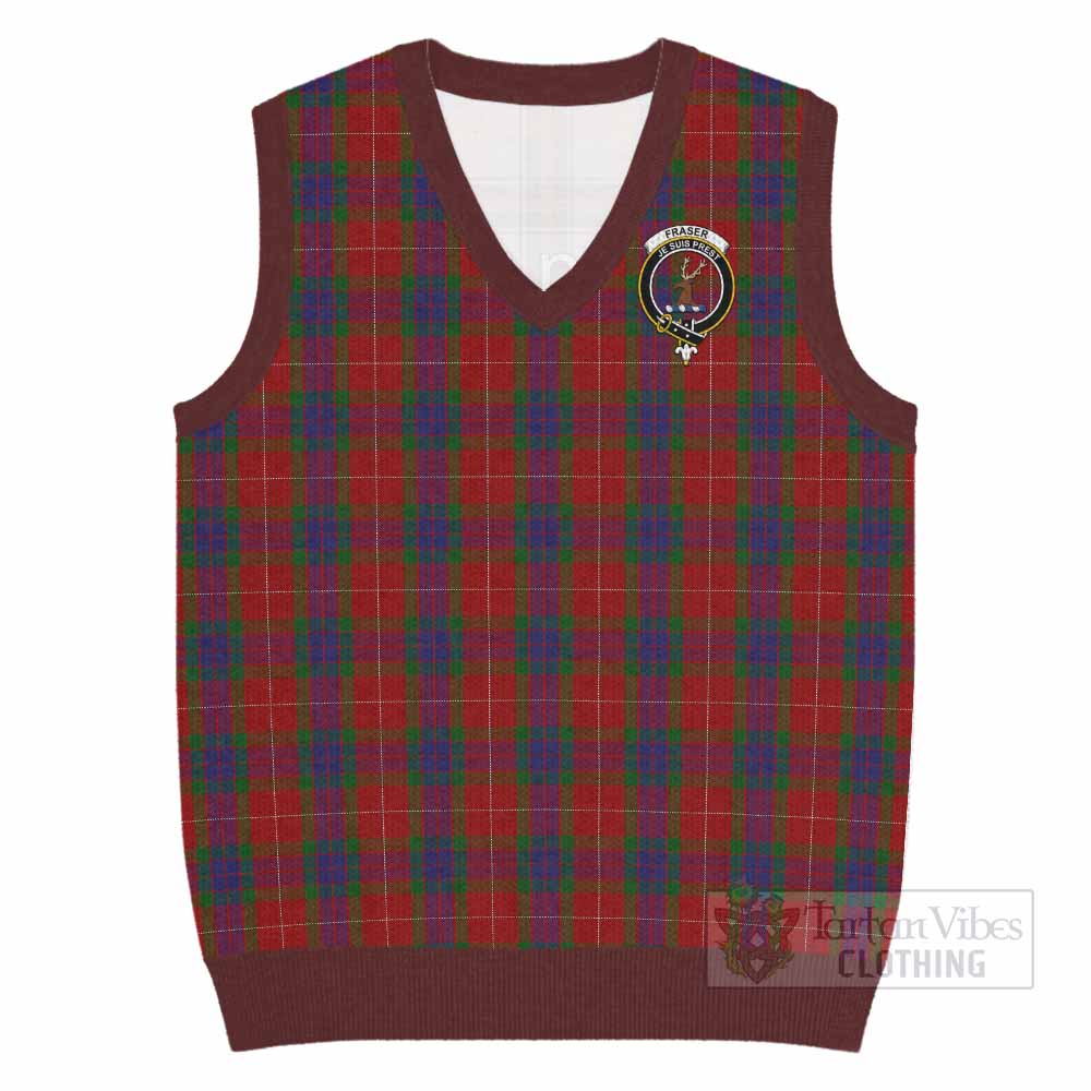 Fraser Tartan Knitted V-Neck Vest with Family Crest - Tartan Vibes Clothing