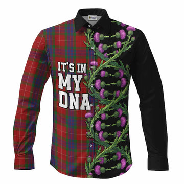 Fraser Tartan Long Sleeve Button Shirts Scottish Identity Thistle Flower DNA Strand Art Men's Shirt S - Tartan Vibes Clothing