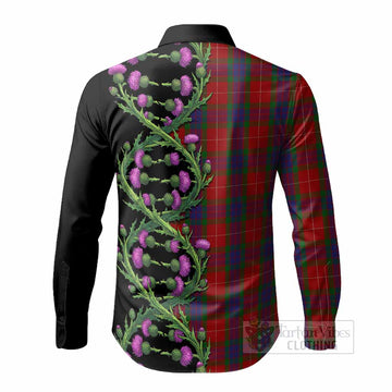 Fraser Tartan Long Sleeve Button Shirts Scottish Identity Thistle Flower DNA Strand Art - Tartan Vibes Clothing