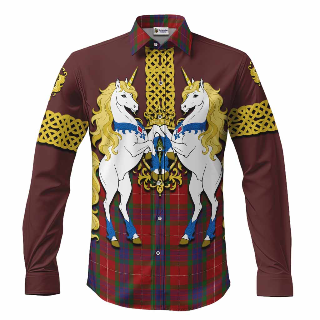Fraser Tartan Long Sleeve Button Shirts Unicorn Celtic Knot And Thistle Emblem