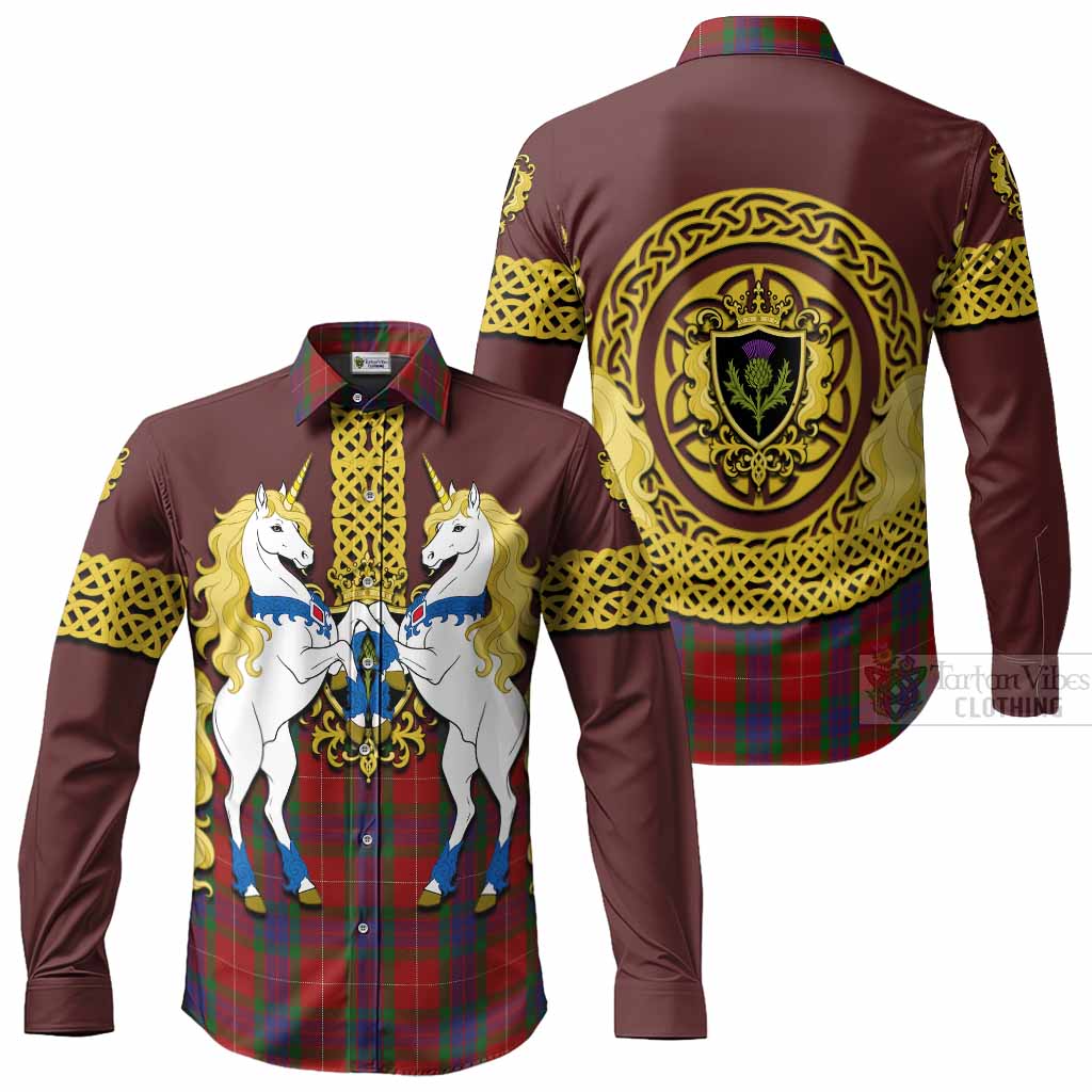 Fraser Tartan Long Sleeve Button Shirts Unicorn Celtic Knot And Thistle Emblem