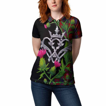 Fraser Tartan Luckenbooth Women Polo Shirt Silver Heart Crown Thistle Floral Women - Tartan Vibes Clothing