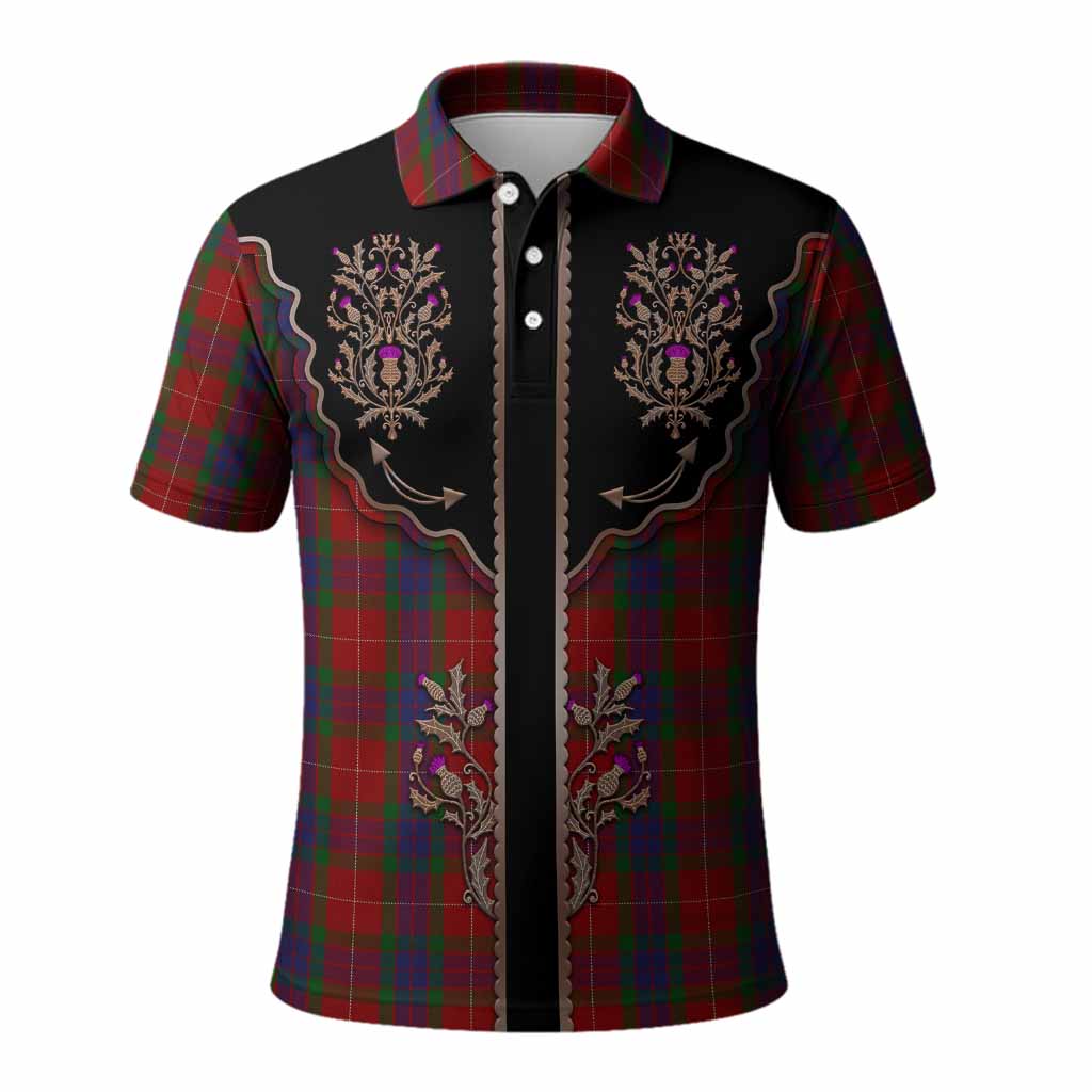 Fraser Tartan Polo Shirt Thistle Ornament Western Yoke
