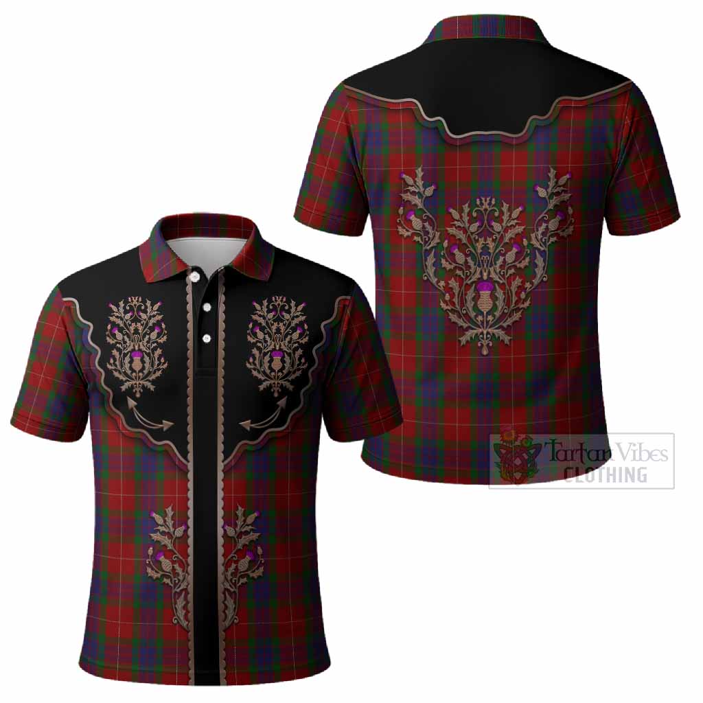 Fraser Tartan Polo Shirt Thistle Ornament Western Yoke