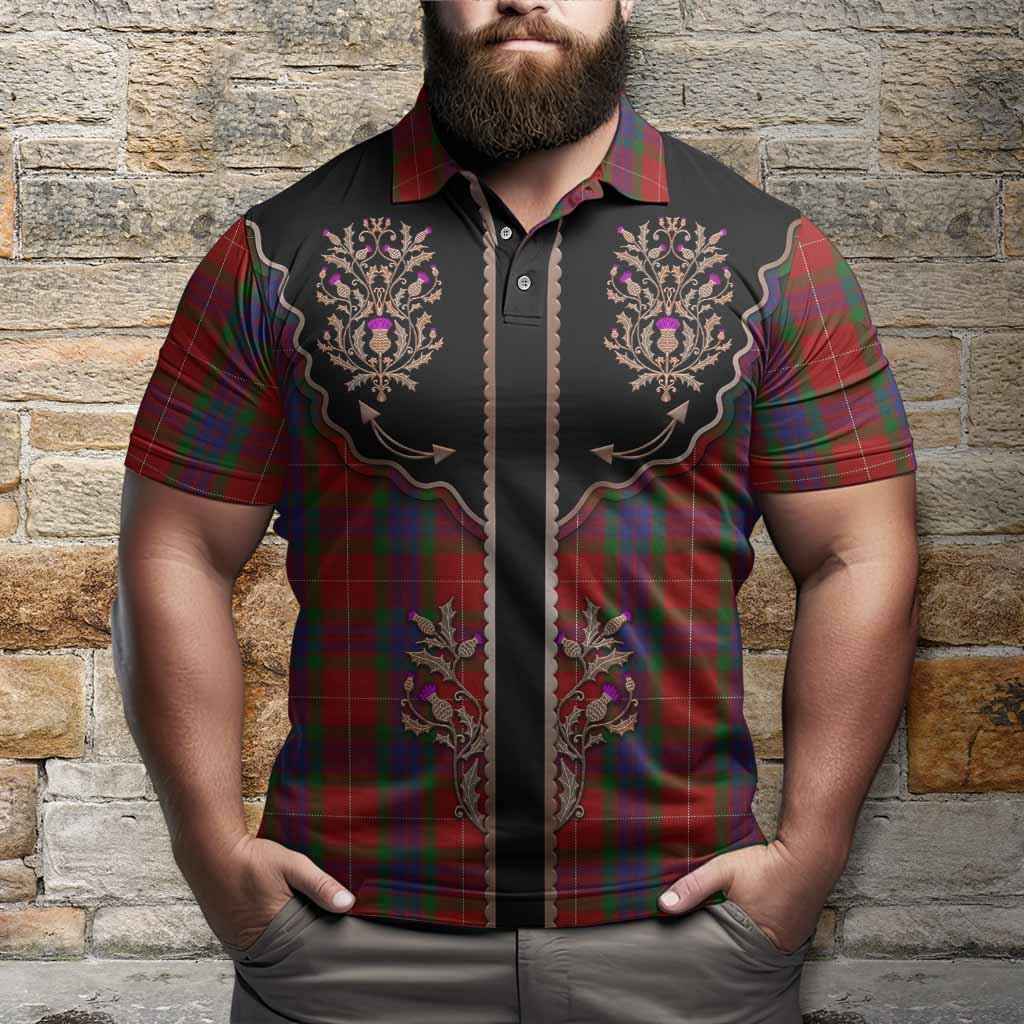 Fraser Tartan Polo Shirt Thistle Ornament Western Yoke