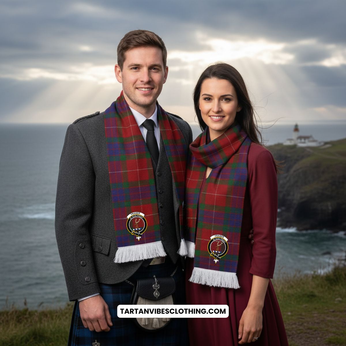Fraser Tartan Ruffneck Scarf with Family Crest