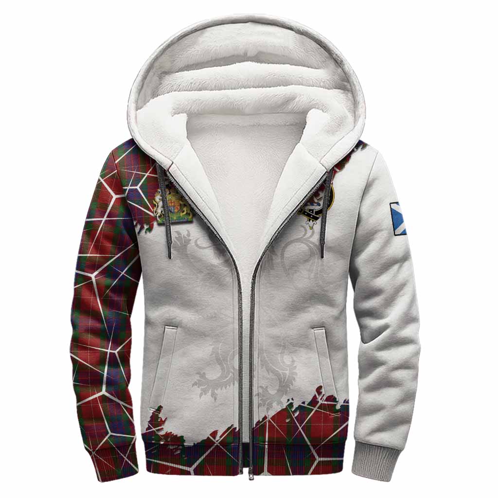 Fraser Tartan Sherpa Hoodie with Family Crest and Lion Rampant Grunge Style