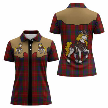 Fraser Tartan Women Polo Shirt Rodeo Unicorn Retro Style