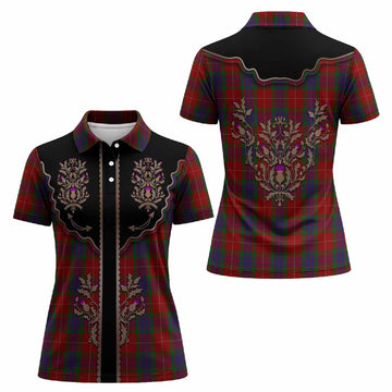 Fraser Tartan Women Polo Shirt Thistle Ornament Western Yoke