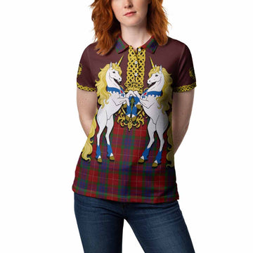 Fraser Tartan Women Polo Shirt Unicorn Celtic Knot And Thistle Emblem