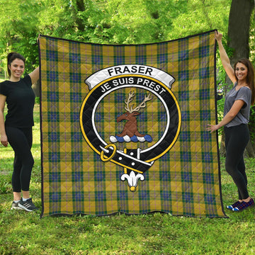 Fraser Yellow Tartan Quilt with Family Crest