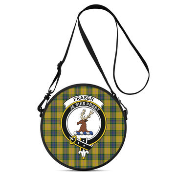 Fraser Yellow Tartan Round Satchel Bags with Family Crest