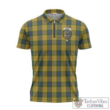 Fraser Yellow Tartan Zipper Polo Shirt with Family Crest