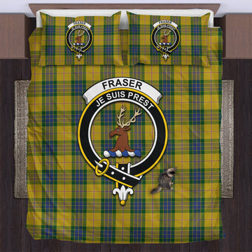 Fraser Yellow Tartan Bedding Set with Family Crest