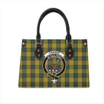 Fraser Yellow Tartan Leather Bag with Family Crest
