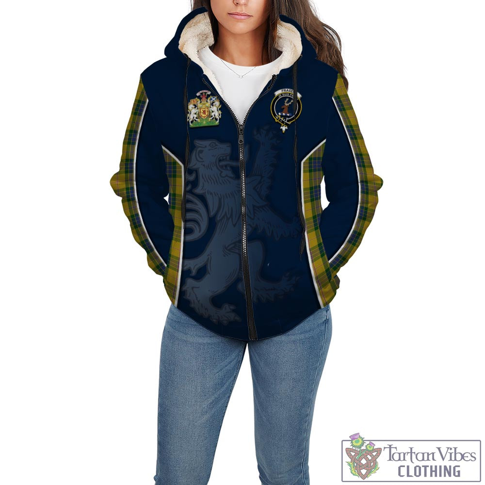 Tartan Vibes Clothing Fraser Yellow Tartan Sherpa Hoodie with Family Crest and Lion Rampant Vibes Sport Style