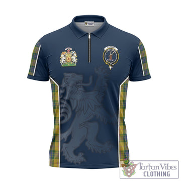 Fraser Yellow Tartan Zipper Polo Shirt with Family Crest and Lion Rampant Vibes Sport Style