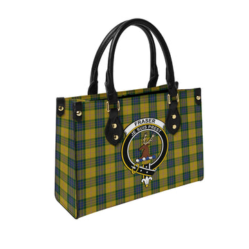 Fraser Yellow Tartan Leather Bag with Family Crest
