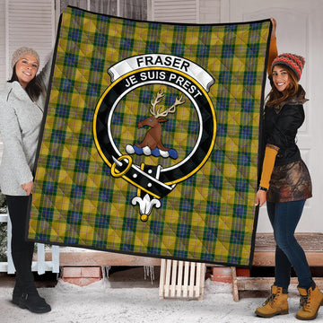 Fraser Yellow Tartan Quilt with Family Crest
