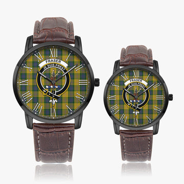 Fraser Yellow Tartan Family Crest Leather Strap Quartz Watch