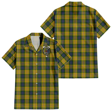 Fraser Yellow Tartan Short Sleeve Button Down Shirt with Family Crest