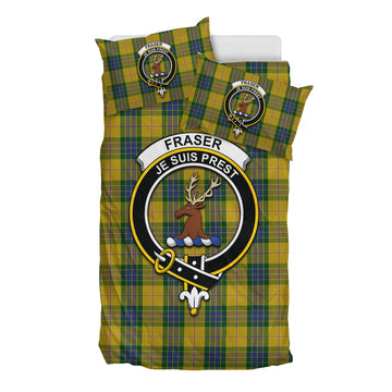 Fraser Yellow Tartan Bedding Set with Family Crest