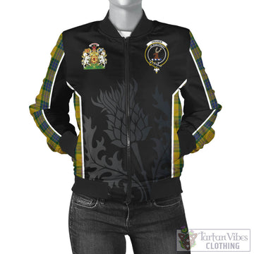 Fraser Yellow Tartan Bomber Jacket with Family Crest and Scottish Thistle Vibes Sport Style