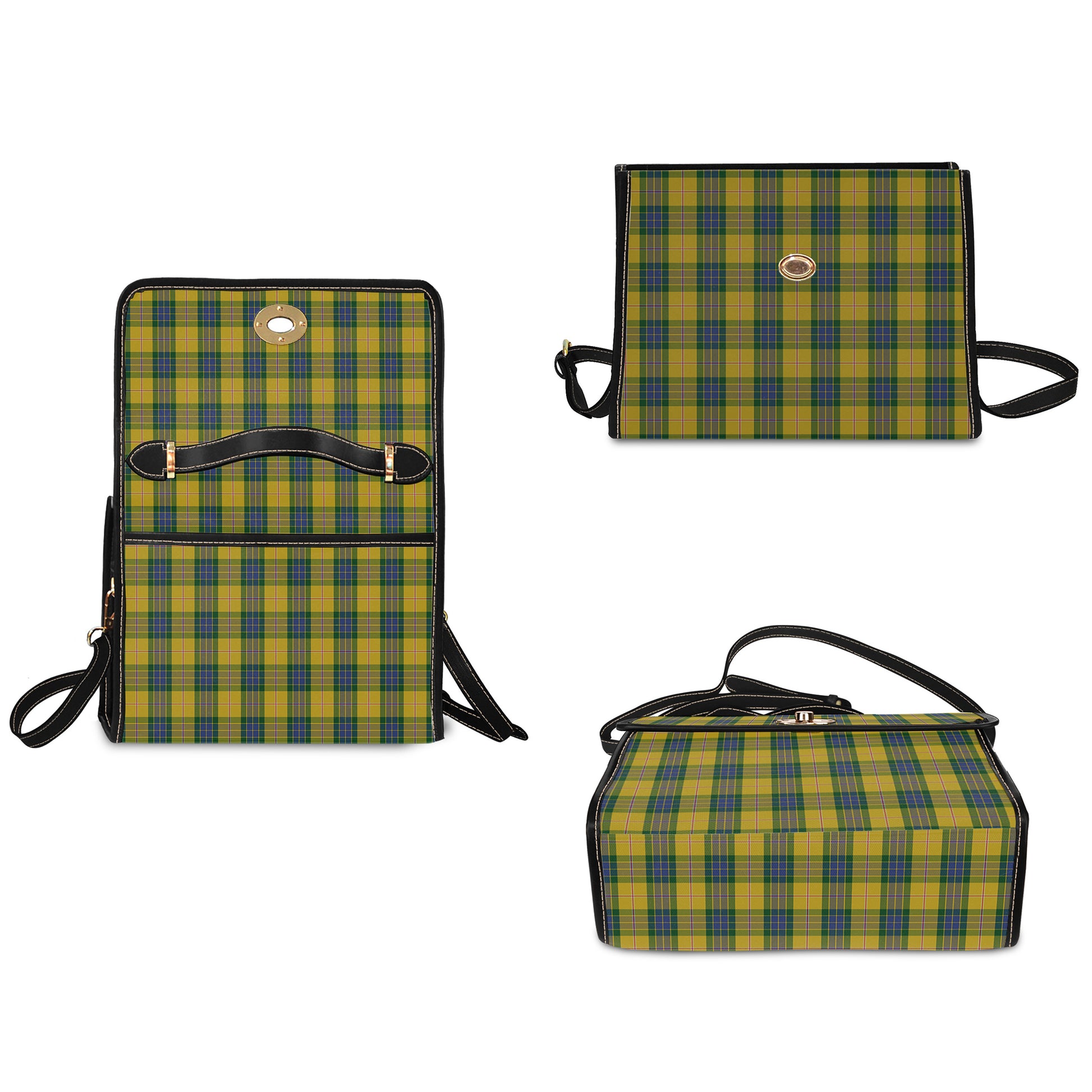 fraser-yellow-tartan-leather-strap-waterproof-canvas-bag