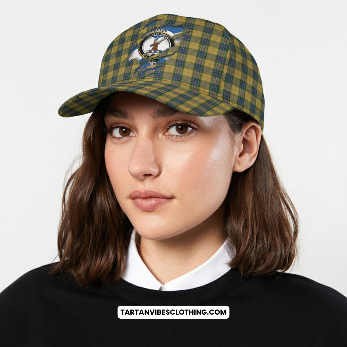 Fraser Yellow Tartan Classic Cap with Family Crest In Me Style