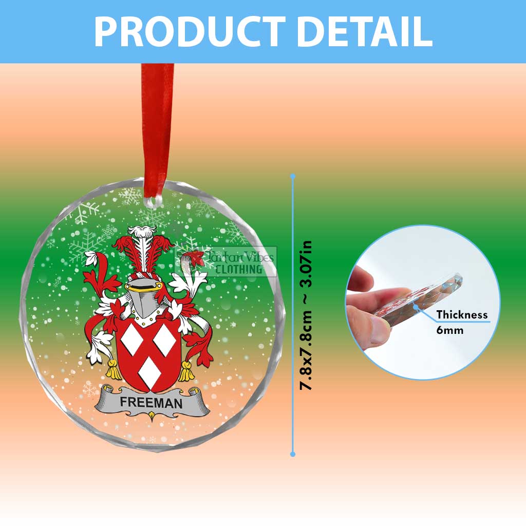 Tartan Vibes Clothing Freeman Irish Clan Christmas Glass Ornament with Coat of Arms