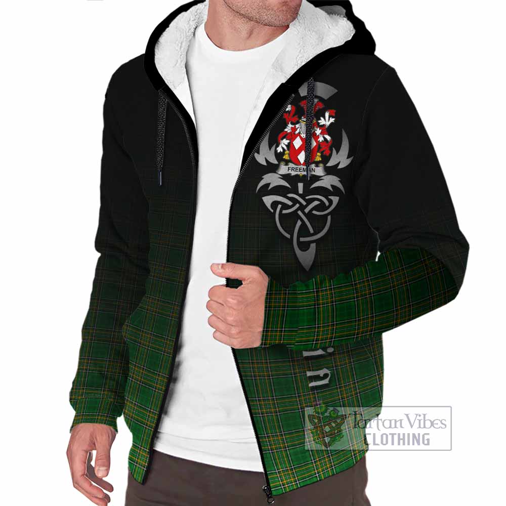 Tartan Vibes Clothing Freeman Irish Clan Sherpa Hoodie with Coat of Arms Erin Go Bragh Celtic Inspired
