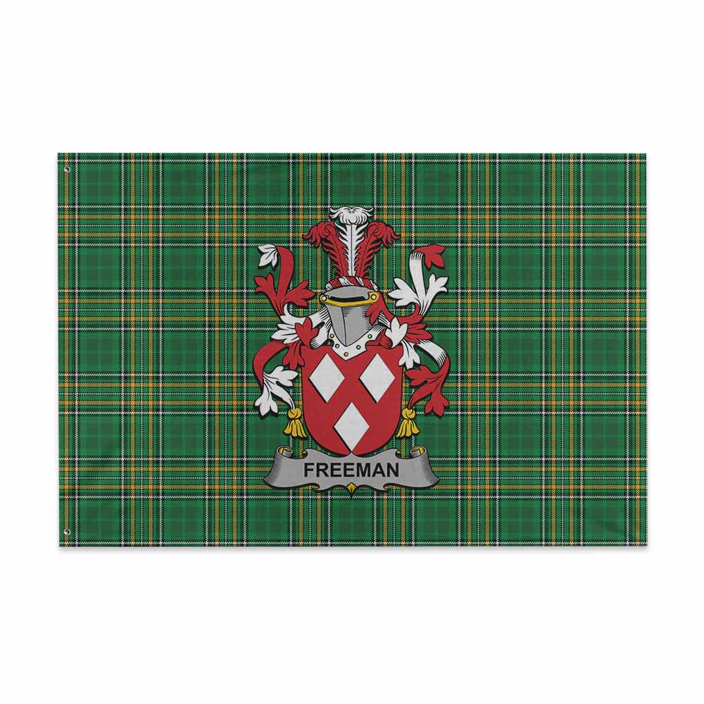 Tartan Vibes Clothing Freeman Irish Clan Tartan House Flag with Coat of Arms
