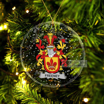 Freeney Irish Clan Christmas Glass Ornament with Coat of Arms Transparent Glass Circle - 2D-tartanvibesclothing