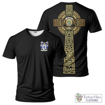 (Customer's Request) Crighton Coat of Arms Men's T-Shirt with Family Crest and Golden Celtic Tree Of Life