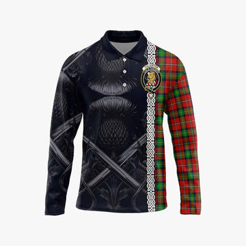 Fullerton Tartan Long Sleeve Polo Shirt with Family Crest Cross Sword Thistle Celtic Vibes Unisex - Tartan Vibes Clothing
