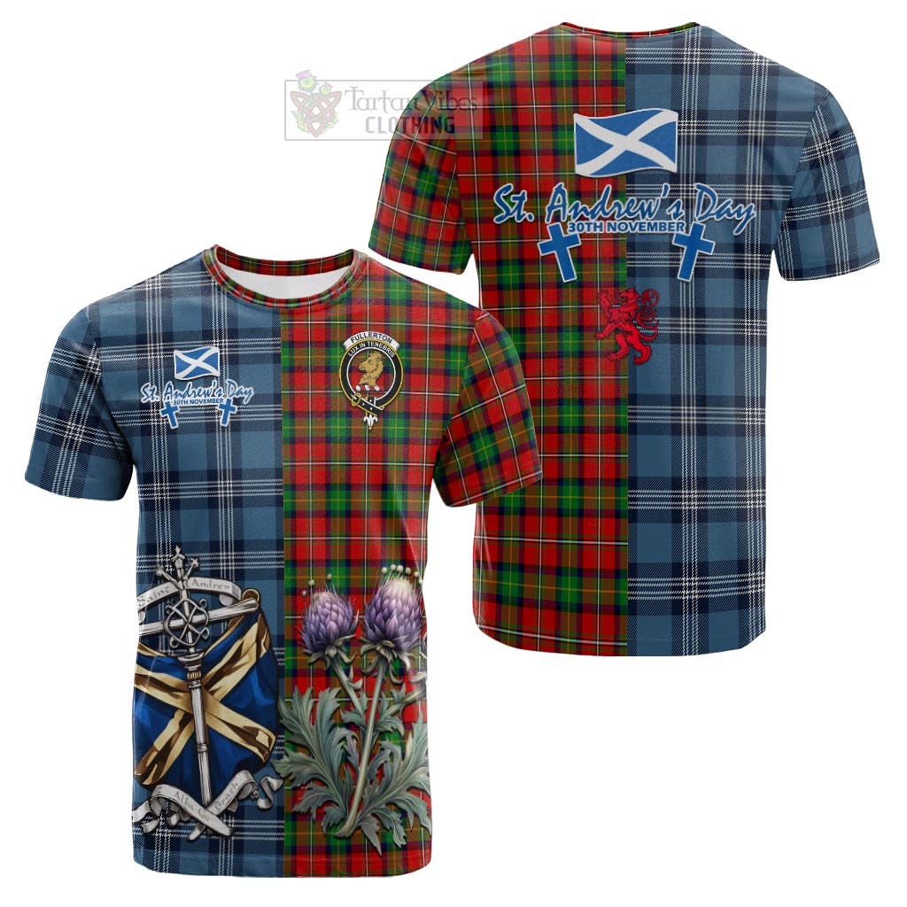 Fullerton Tartan Cotton T-shirt Happy St. Andrew's Day Half Tartan Style Kid's Shirt - Tartan Vibes Clothing