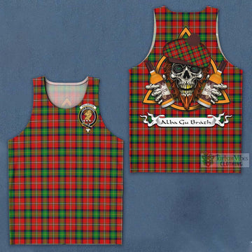 Fullerton Tartan Men's Tank Top with Family Crest and Bearded Skull Holding Bottles of Whiskey Men - Tartan Vibes Clothing