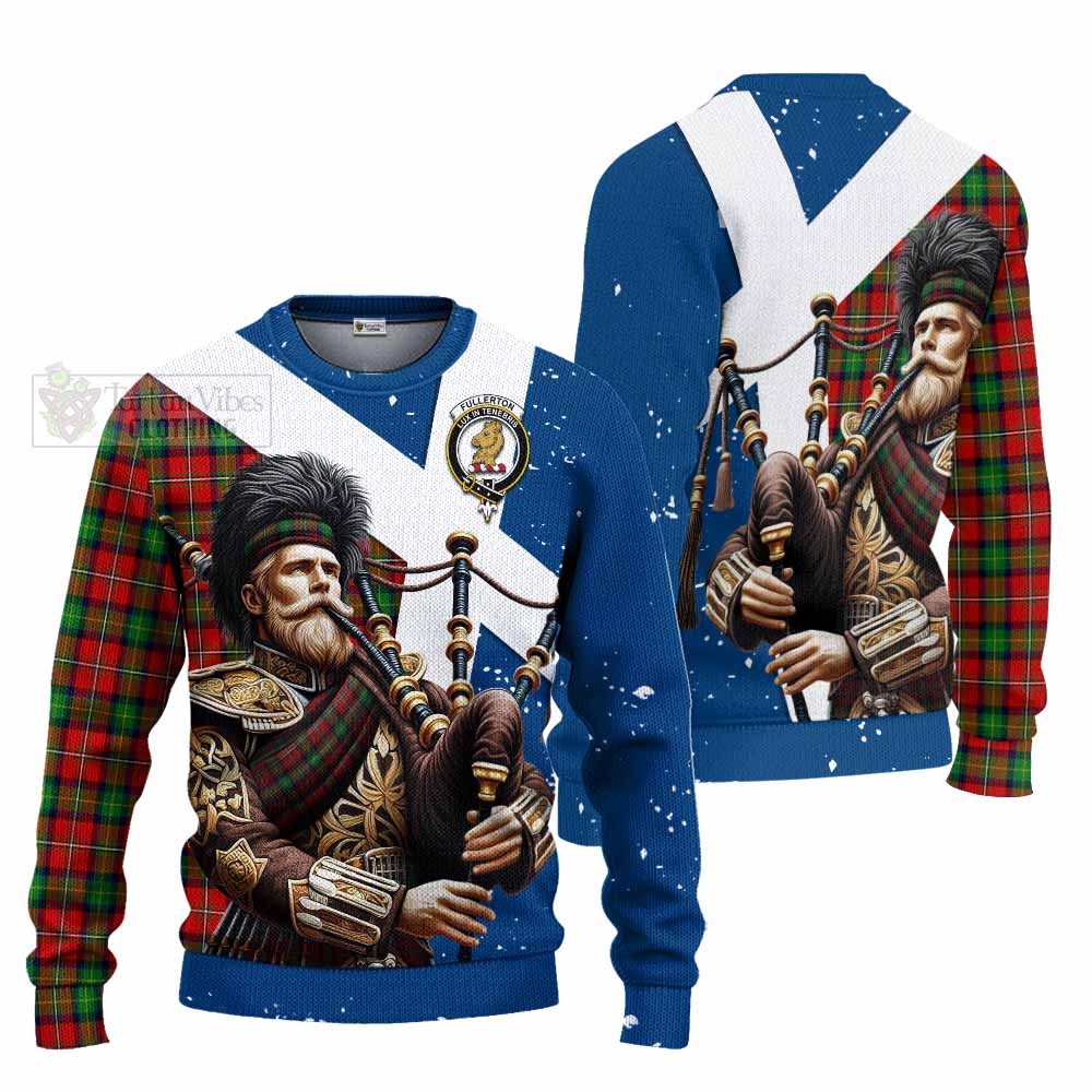 Fullerton Tartan Knitted Sweater with Family Crest Scottish Bagpiper Vibes Unisex - Tartan Vibes Clothing
