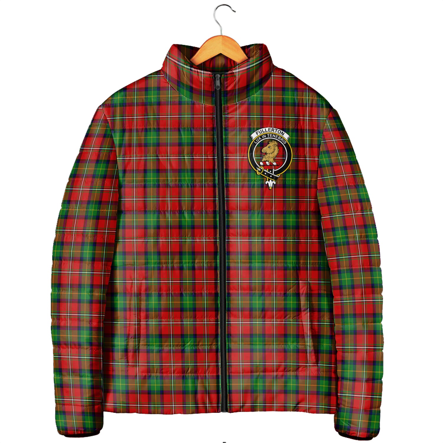 Fullerton Tartan Padded Jacket with Family Crest Men's Padded Jacket - Tartan Vibes Clothing