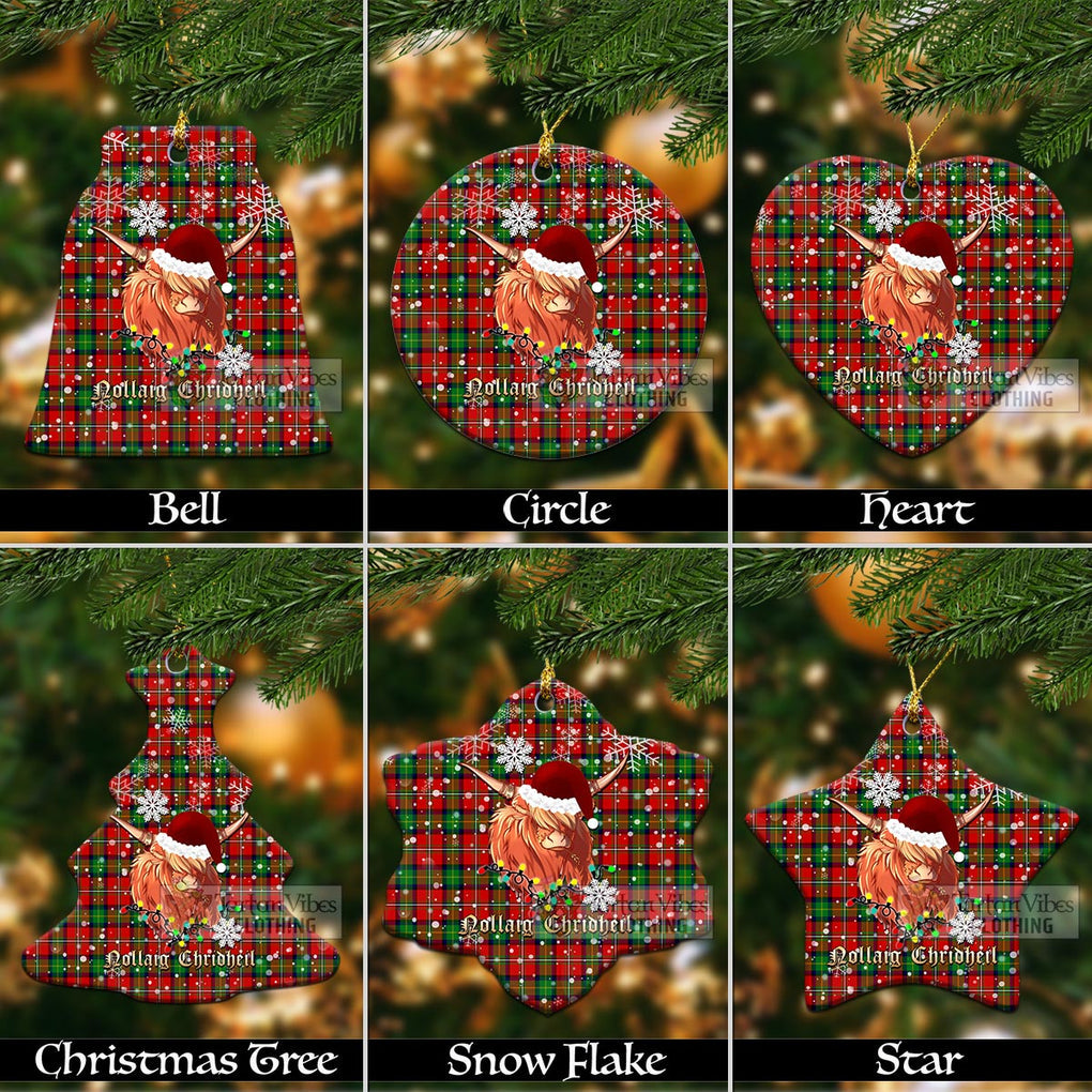 Fullerton Tartan Christmas Ceramic Ornaments with Twinkle Highland Cattle Ceramic - Tartan Vibes Clothing