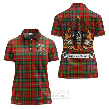 Fullerton Tartan Women's Polo Shirt with Family Crest and Bearded Skull Holding Bottles of Whiskey Women - Tartan Vibes Clothing