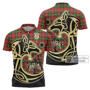 Fullerton Tartan Zipper Polo Shirt with Family Crest Celtic Wolf Style Unisex - Tartan Vibes Clothing
