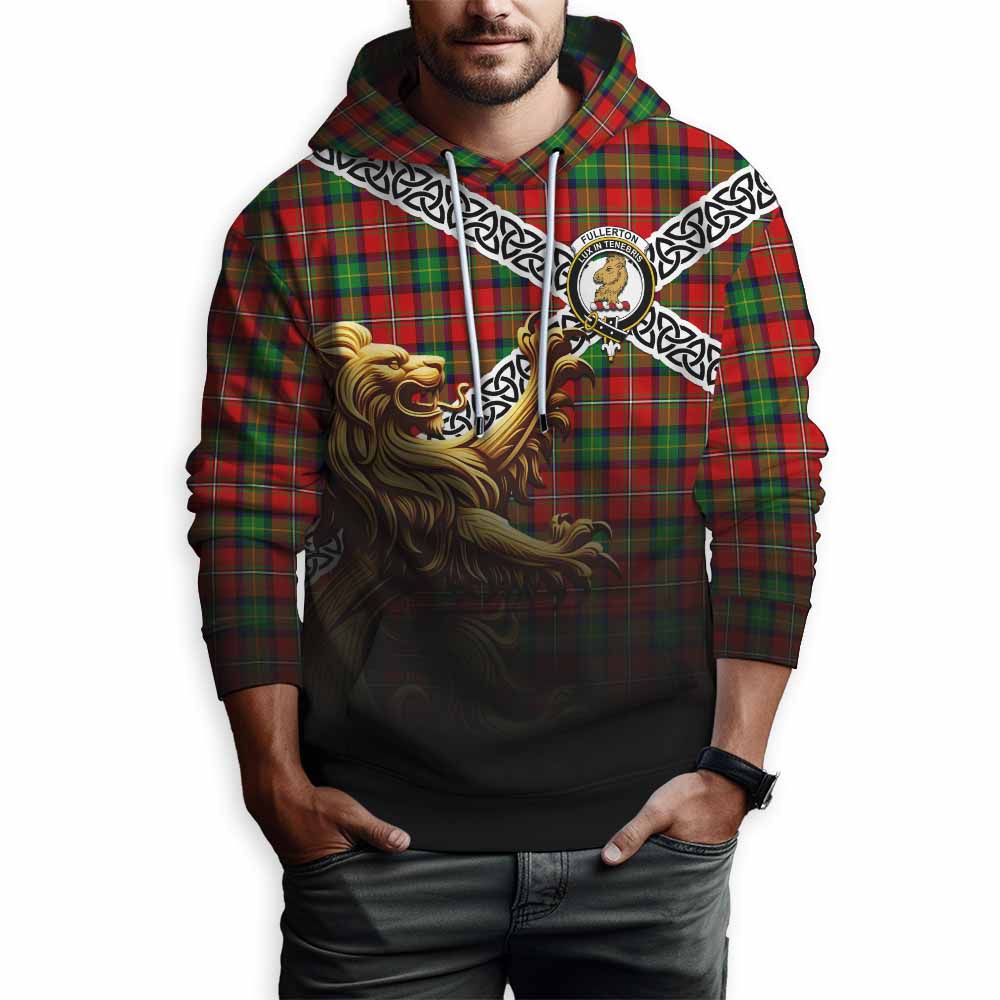 Fullerton Crest Tartan Hoodie with Golden Lion Emblem Celtic Style Pullover Hoodie - Tartan Vibes Clothing
