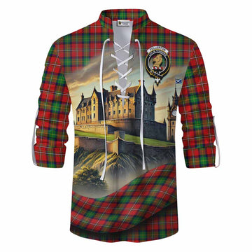 Fullerton Tartan Family Crest Ghillie Kilt Shirt with Scottish Ancient Castle Style Men - Tartan Vibes Clothing