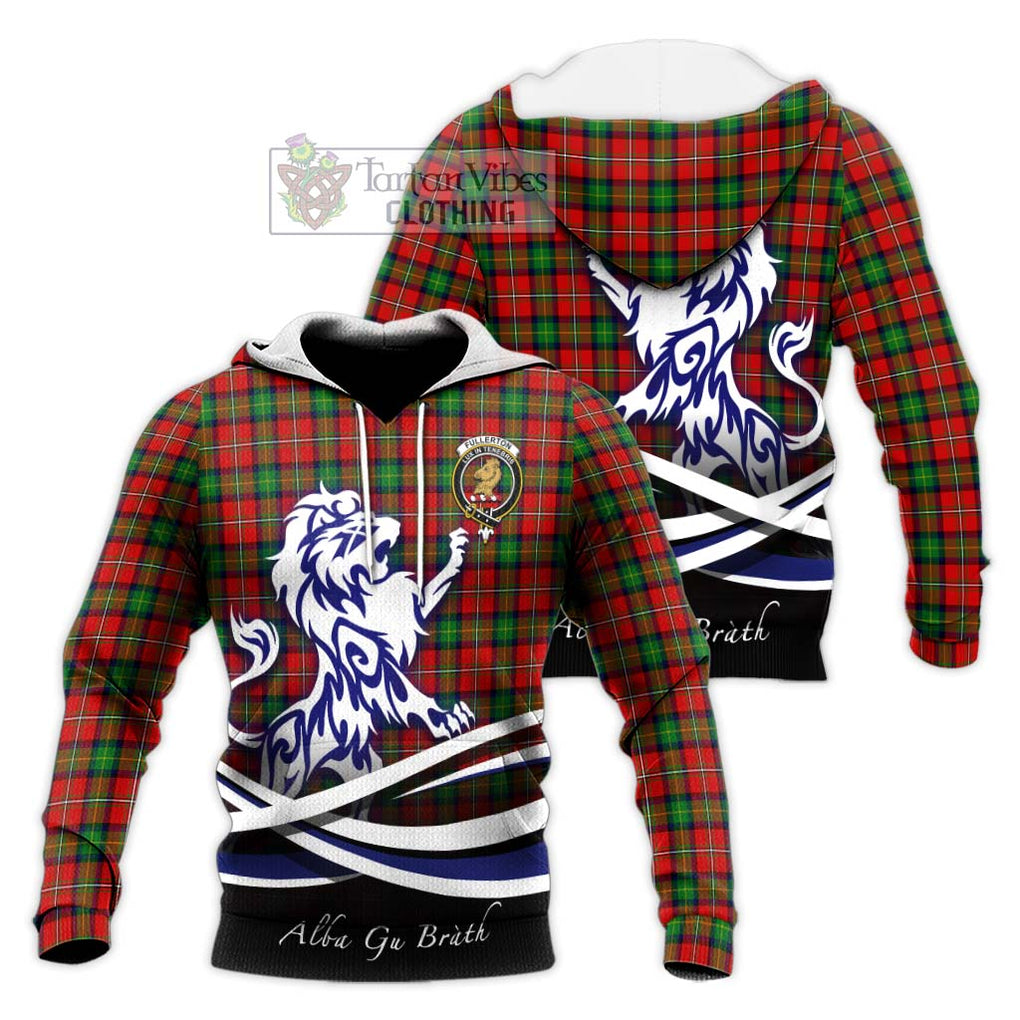 Fullerton Tartan Knitted Hoodie with Alba Gu Brath Regal Lion Emblem Unisex Knitted Pullover Hoodie - Tartan Vibes Clothing