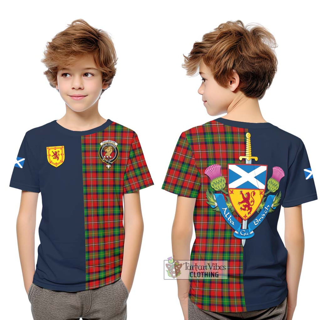 Fullerton Tartan Kid T-Shirt Alba with Scottish Lion Royal Arm Half Style Youth XL Size14 - Tartan Vibes Clothing
