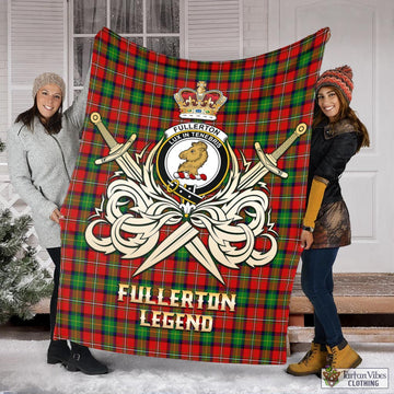 Fullerton Tartan Blanket with Clan Crest and the Golden Sword of Courageous Legacy X-Large 59 x 79 inches 150 x 200 cm - Tartan Vibes Clothing