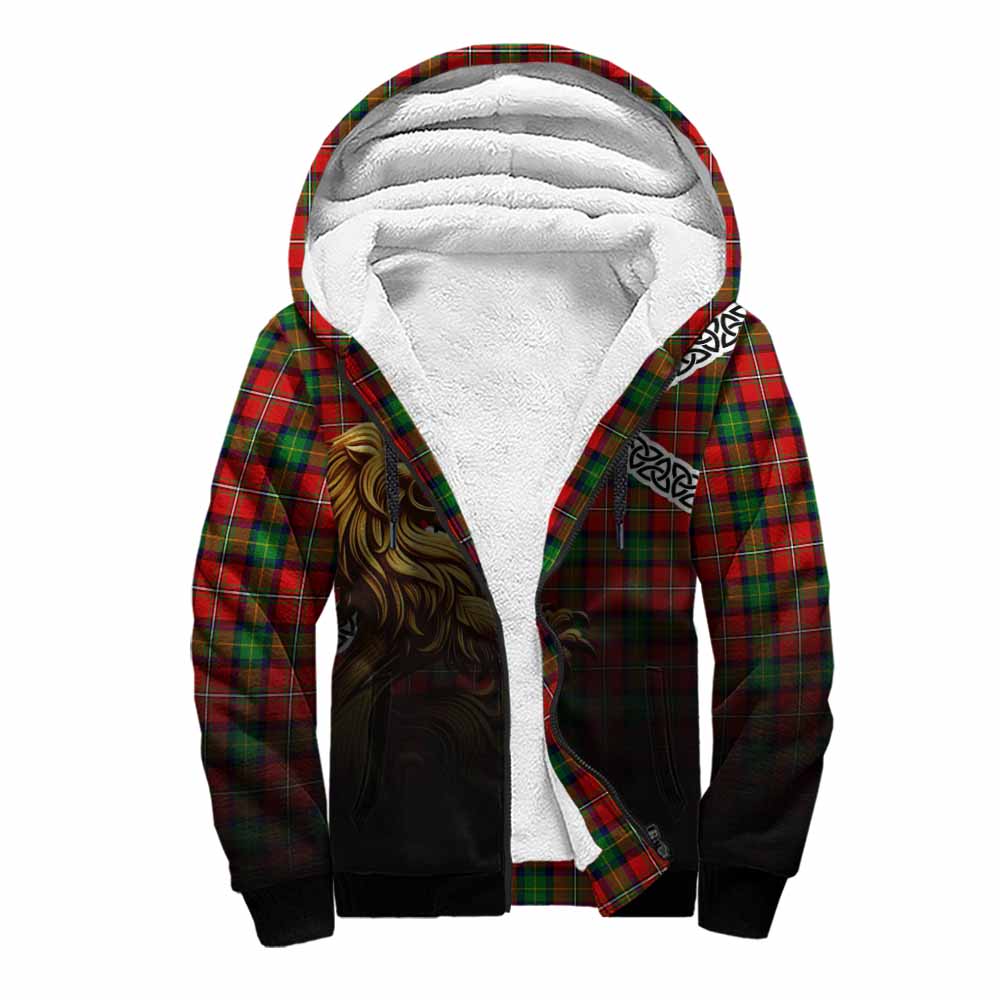Fullerton Crest Tartan Sherpa Hoodie with Golden Lion Emblem Celtic Style Unisex S - Tartan Vibes Clothing